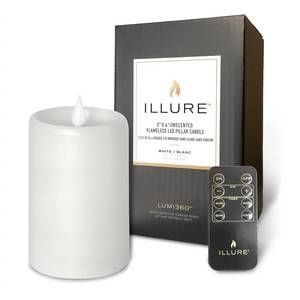 NEW ILLURE flameless candle 3"x4" wax pillar in white